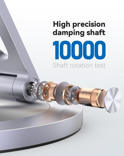 360 Rotating Phone Stand for Desk, Dual-Adjustable Foldable Aluminum Desktop Phone Holder Compatible with iPhone 16 15 14 13 12 11 Series, iPad-Mini, 4-8" All Phones (Grey)