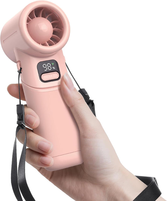 Portable Handheld Fan - 5000mAh Rechargeable Battery, 19Hrs Cooling Max, 5 Speed, 11000RPM High Power Motor, 3-IN-1 Personal Mini Fan with Neck Strap for Women Men Travel/Camping/Outdoor - Pink