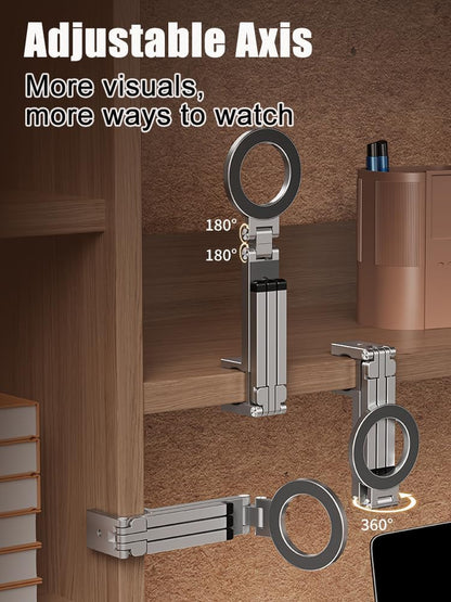 Magnetic Tripod for iPhone, Multi-Functional 360° Rotating Phone Tripod Stand, Clipable, Foldable and Triangular Fixing Airplane Travel Essentials Phone Holder