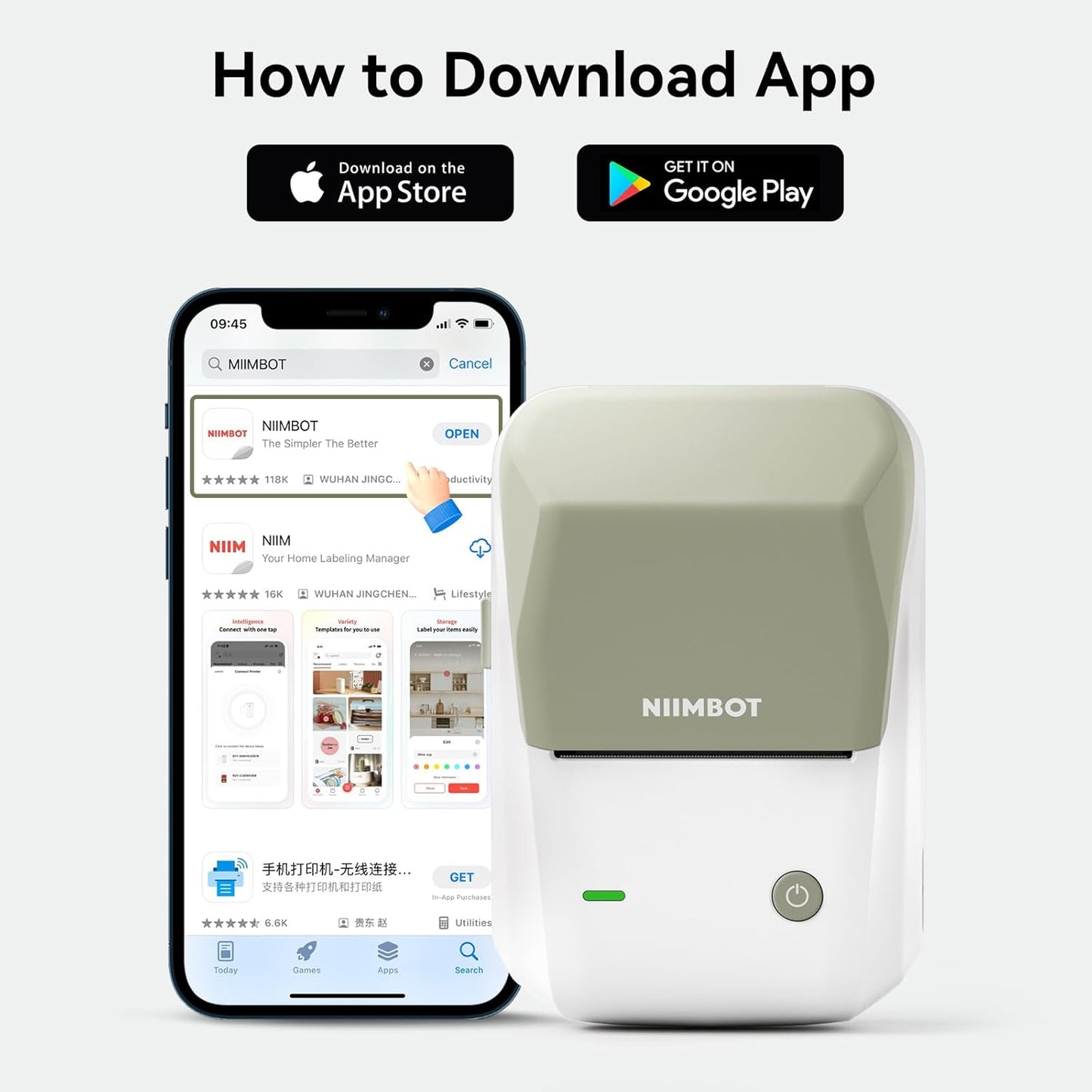 NIIMBOT B1 Label Maker Machine with Tape, Thermal Label Printer Easy to Use for Office, Home, Business, 2 Inch Label Maker with 2'' x1.18'' Labels-230pcs/Roll