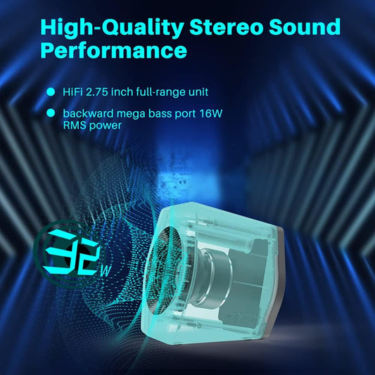 G2000 32W PC Computer Speakers for Gaming Desktop PC Laptop Mac Computer Woofer Speakers Bluetooth USB 3.5mm AUX Inputs RGB Lights Multimedia Speakers White