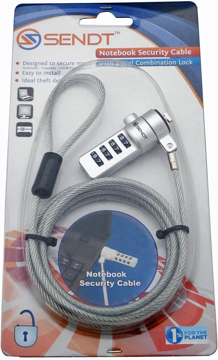 Sendt Notebook/Laptop Combination Lock Security Cable (Silver)