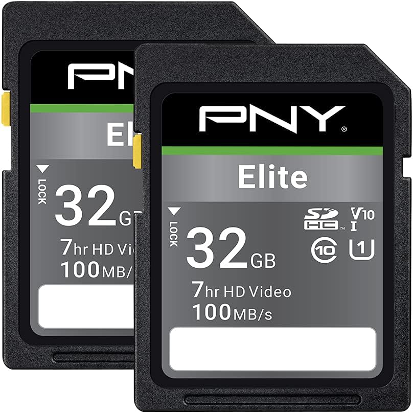 PNY 32GB Elite Class 10 U1 V10 SDHC Flash Memory Card - 100MB/s, Class 10, U1, V10, Full HD, UHS-I, Full Size SD (Pack of 2)