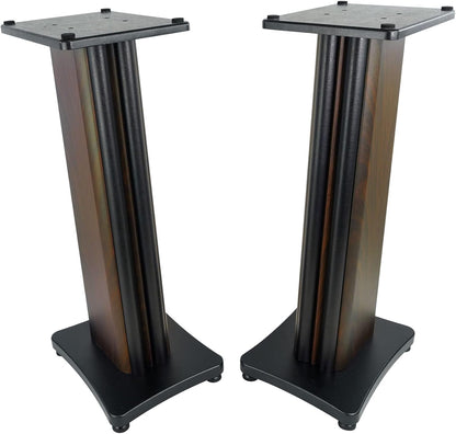 Rockville SS28D Premium 28" Dark Wood Speaker Stands, Solid MDF, Dual Top Plates, 100Lb Capacity, Stable Base for Home Theater & Hi-Fi Audio
