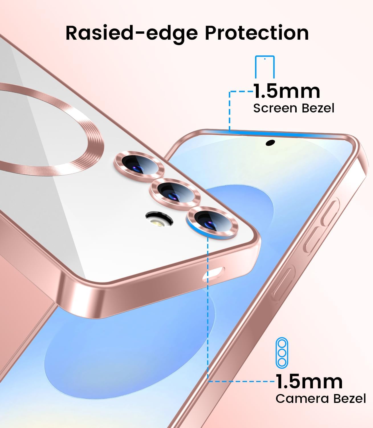 Slim Thin for Samsung Galaxy S25 Plus Case, Compatible with MagSafe, Built-in Camera Lens Protector, Shockproof Protective Phone Case, Soft Electroplated Clear Cover, Rose Gold