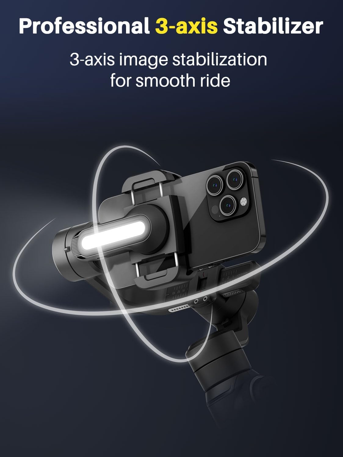 S2 Mic Smartphone Gimbal Stabilizer w/Wireless Lavalier Microphone, Built-in 18cm Extension Rod & Fill Light, Professional 3-Axis Gimbal for iPhone & Android for Video Recording