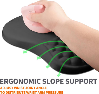 Ergonomic Joint Wrist Support Mouse Pad with Memory Foam Cushion Massage Bump, Carpal Tunnel Pain Relief Mousepad Slope Design for Wrist Rest, 11.8x7.9 in, Black