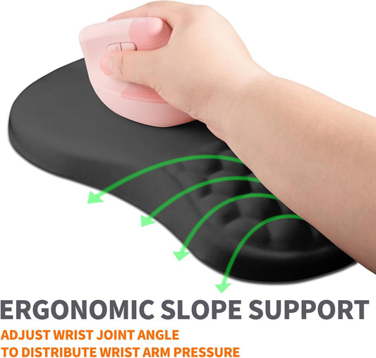 Ergonomic Joint Wrist Support Mouse Pad with Memory Foam Cushion Massage Bump, Carpal Tunnel Pain Relief Mousepad Slope Design for Wrist Rest, 11.8x7.9 in, Black