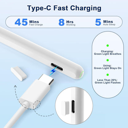 Pencil 2nd Generation for iPad 2018-2024 with Magnetic Wireless Charging Compatible with Apple iPad Pro 13”(M4)/12.9”/11”,iPad Air 6(M2)/5/4/3,iPad mini 7(A17 Pro)/6/5,iPad10/9/8/7/6 White