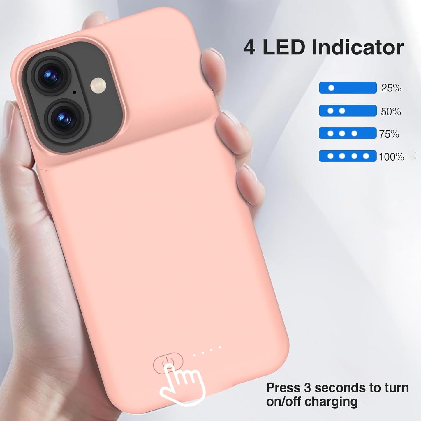 GIN FOXI Battery Case for iPhone 17, Charging Case Charger 8500mAh Ultra-Slim Lightweight Powerful Battery Pack 15W Fast Rechargeable Anti-Fall TPU Juice Box for iPhone 17 (6.3") Pink