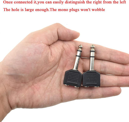 Hahiyo 3.25 M-2x6.35 F-TRS Stereo Plug Interconnect Audio One Male 6.35mm(1/4 inch) and Two Females 3.25mm(1/8Inch) Adapter Splitter Good Signal Sound Snap Tight Not Wobble for Guitar Black 2pcs