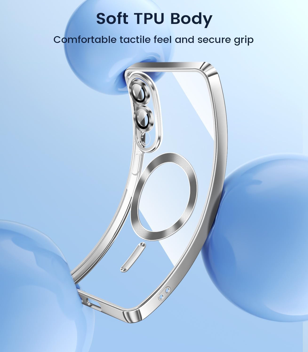 Slim Thin for Samsung Galaxy S25 Edge Case, Compatible with MagSafe, Built-in Camera Lens Protector, Shockproof Protective Phone Case, Soft Electroplated Clear Cover, Silver