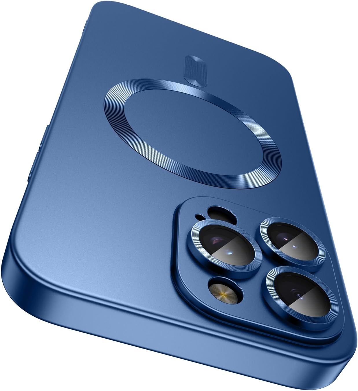 Magnetic for iPhone 15 Pro Case [Compatible with MagSafe][Built-in Camera Lens Protector] Slim Soft Silicone Bumper Shockproof Metallic Shine Phone Case (Blue)