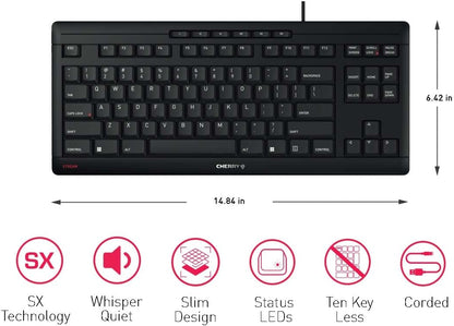CHERRY Stream Keyboard TKL Wired USB TenKeyLess Compact Version without Number Pad. Silent Keystroke. Ideal for Office and Industrial Use.