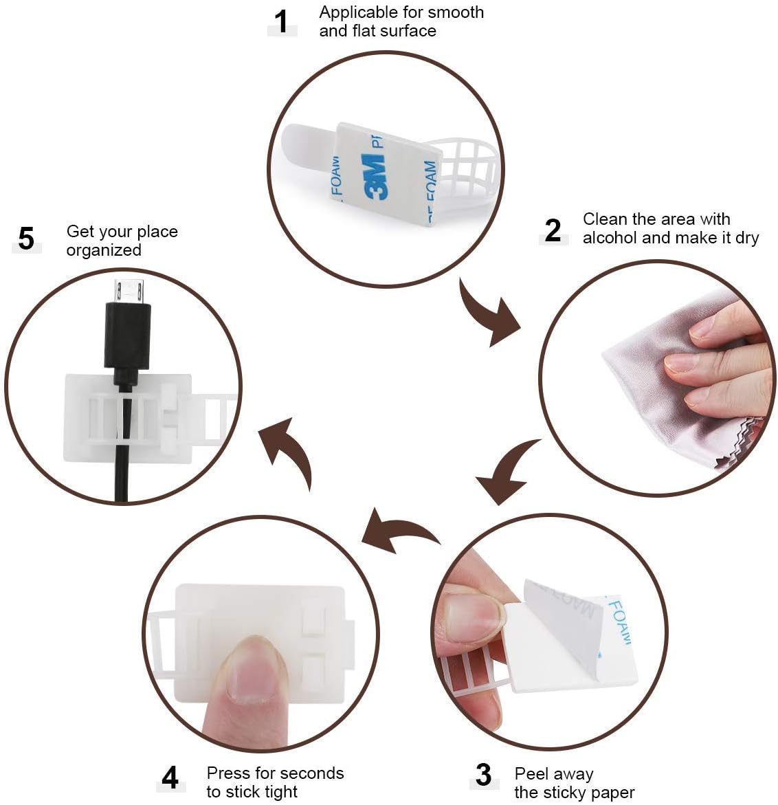 Adhesive Cable Management Clips, 100Pcs Adjustable Nylon Cable Strap Ties Wire Clips Clamps Organizer with Strong Adhesive Tape, Extra Screw & Hole for Strong Fixation Home Office - 3.35 Inch White