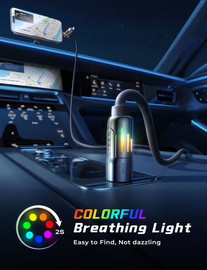 LISEN USB C Cable 3FT for Samsung Charger Type C, Chubby 4 in 1 Charging Cable with Light, Multi Charging Cable for iPhone 16 15 14 Pro Max/MacBook/iPad Pro/SamSungS25, All Devices, Black