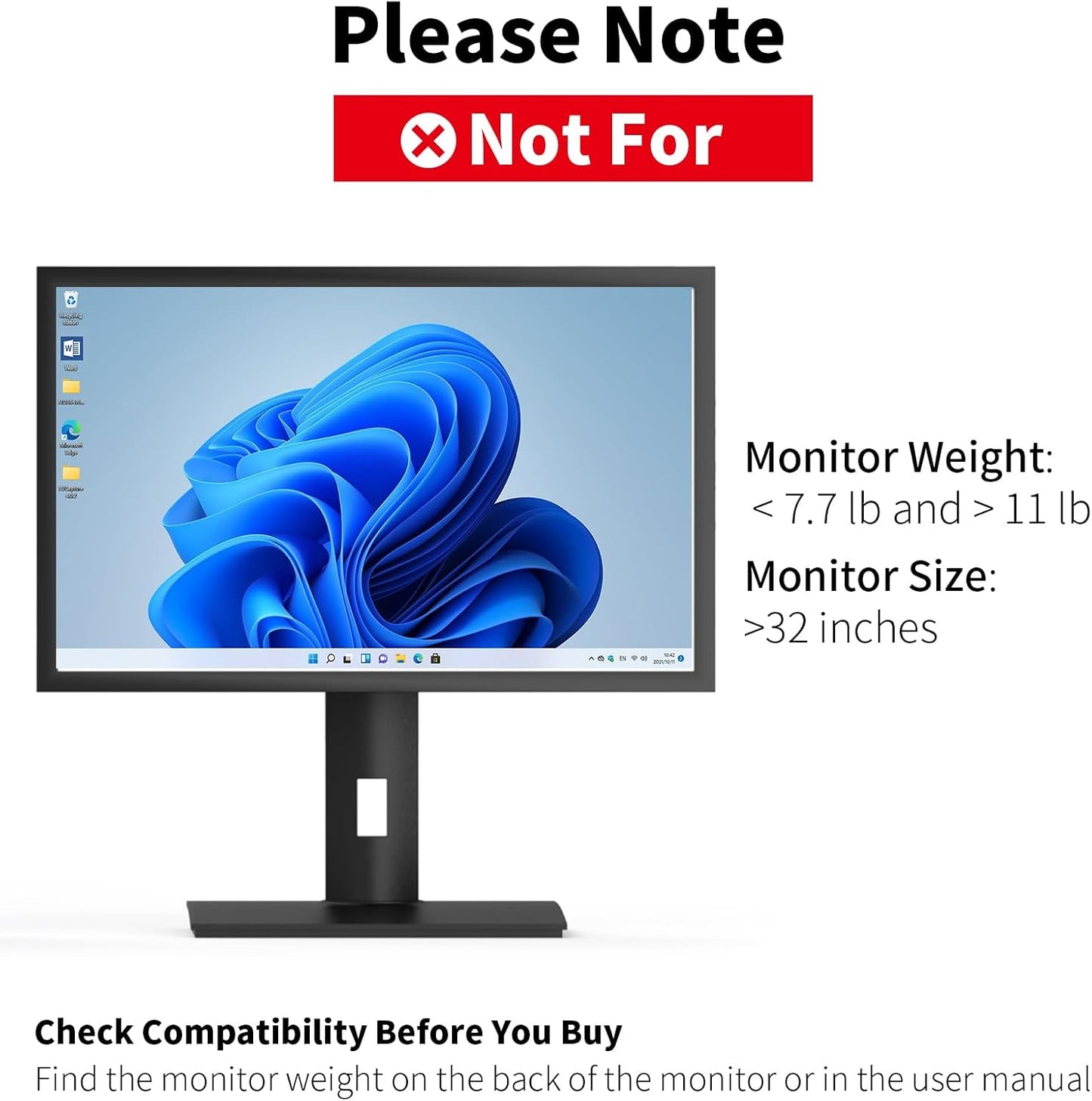 Vesa Monitor Stand with Spring-Adjustable Height, Swivel, Tilt, Rotation Vesa Stand, Compatible with Monitors Within 32 inches and Weighing Between 4.8-11lb (Black, Only for 7.7-11 lb Monitor)