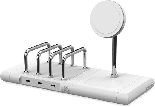 Scosche BaseLynx 2.0 Modular Charging Station with 15W MagSafe Wireless Charger Stand, 5W Charging Pad for AirPods Pro and 3 Port 60W USB-C Multi Device Fast Phone Charger Compatible with Apple iPhone