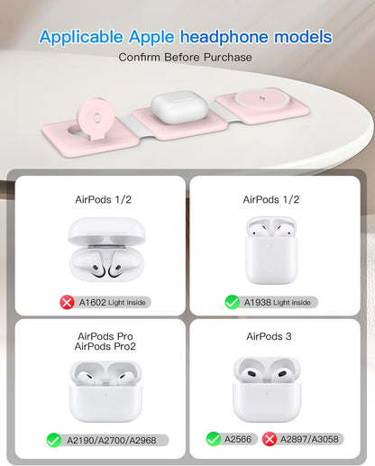 Charging Station for Apple Multiple Devices: 3 in 1 Foldable Magnetic Wireless Charger Stand - Travel Charging Dock Compatible with iPhone 16 15 14 13 12 Pro Max Plus Apple Watch AirPods