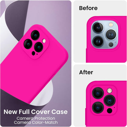 FireNova Designed for iPhone 13 Pro Max Case, Silicone [Camera Protection] Phone Case with [2 Screen Protectors], Soft Anti-Scratch Microfiber Lining Inside, 6.7 inch, Hot Pink
