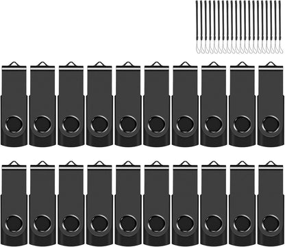 EASTBULL 8GB USB Flash Drive Bulk Thumb Drives 20 Pack with Lanyards USB 2.0 8GB Memory Sticks Zip Drive Pen Drive for Storage and Backup Black 20PCS