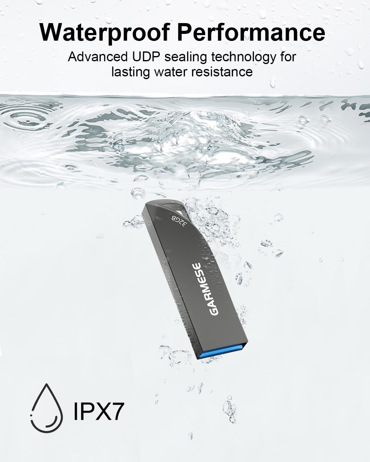 32GB USB 3.0 Flash Drive, Waterproof Metal USB Memory Stick, Slim Thumb Drive Portable Pen Drive with Keychain Hole Stylish Jump Drive for PC Computer Car - Gray