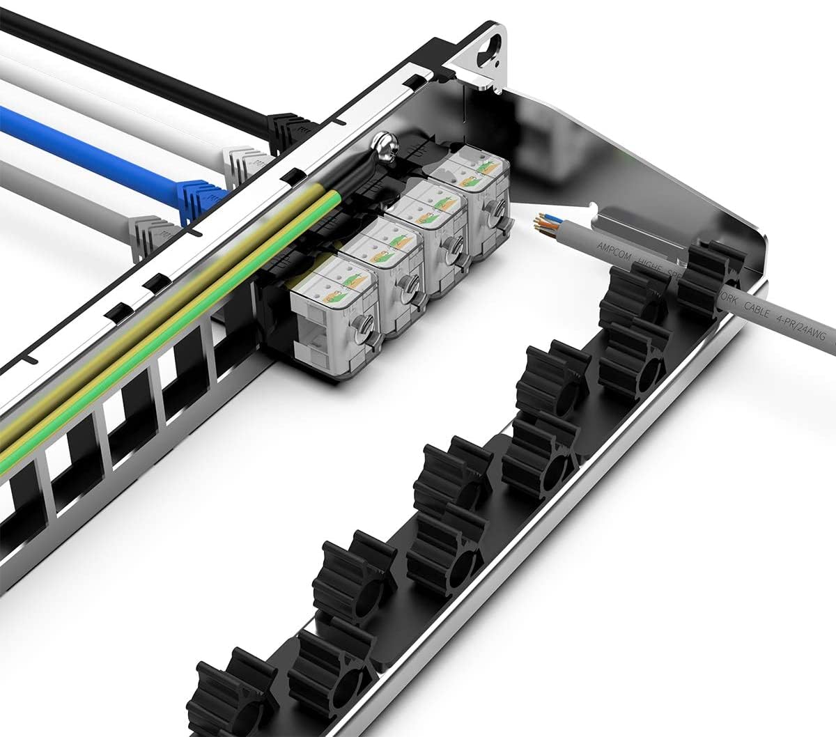 AMPCOM CAT6 Keystone Jack Tool-Less RJ45 UTP, No Punch-Down Tool Required Module Coupler 12-Pack White