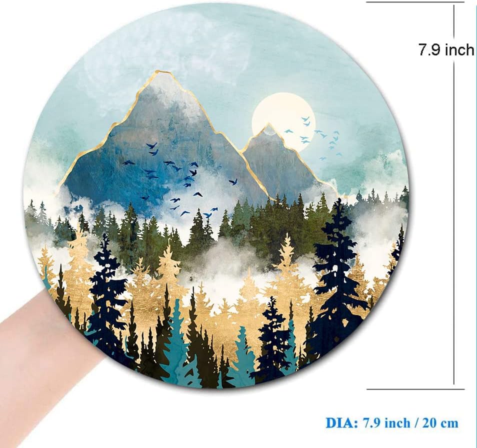 Round Mouse Pad, Abstract Mountain Design Mouse Pad, Custom Cute Mouse Pads for Desk, Washable Cloth Gaming Mousepad, Non-Slip Rubber Computer Small Mouse Pads for Wireless Mouse