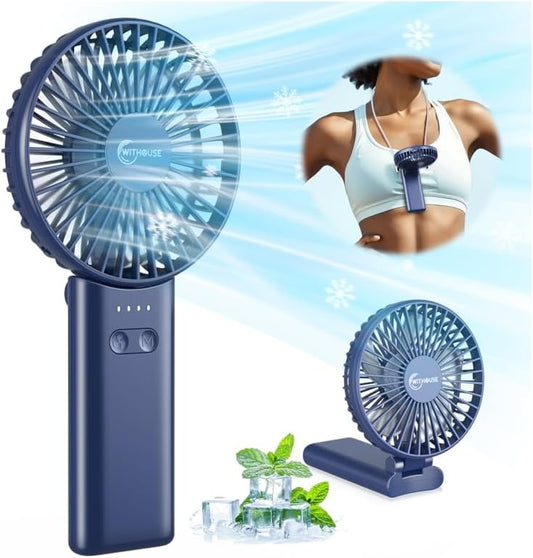 【SUPER THIN】 Portable Handheld Fan, 2025 Upgraded Strong Airflow, 20Hrs Runtime, 5000mAh, 180° Foldable, 5 Speeds, 3-IN-1 Mini Hand/Desk/Neck Fans, Travel Essentials Gifts for Women, Men