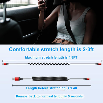 Coiled Lightning Cable, iPhone Charger Cable 3FT/6FT for CarPlay, 2 Pack [Apple MFi Certified] Lightning Cord Compatible with iPhone14/13/12/11 Pro Max/XS MAX/XR/XS/X/8/7/Plus/6S iPad/iPod-Red