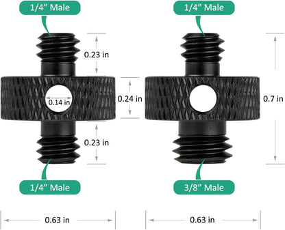 Camera Mount Screw 1/4" Male to 1/4" Male & 1/4" to 3/8" Tripod Screw Adapter with Hole 7 Pcs Set for Camera Tripod Mount Light Stand DSLR Equipped with Hex-L Key (Black)