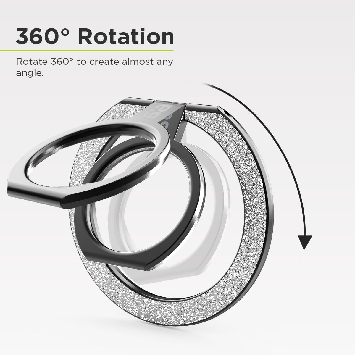 PureGear Magnetic Phone Grip Ring Stand, Magnetic Phone Ring Holder for MagSafe iPhone 16, 16Pro, 16Plus, 16ProMax, 15, 15Plus, 14, 14ProMax, 13,12, Adjustable Kickstand((Brushed Black Silver Glitter)