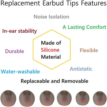 Earbud Tips Soft and Comfortable Silicone Ear Bud Replacement Pieces Fit Most in-Ear Headphones，Inner Hole 3.8mm -5.5mm，18 Pairs Black and Red S/M/L Replacement Earbud Tips