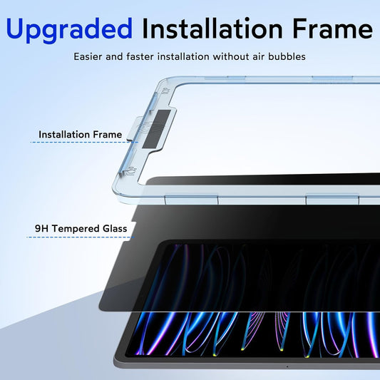 MOBDIK Privacy Screen Protector Compatible with iPad Pro 12.9 Inch (2022 & 2021 & 2020 & 2018), Anti Spy, 9H Tempered Glass, EZ Kit 1 Pack