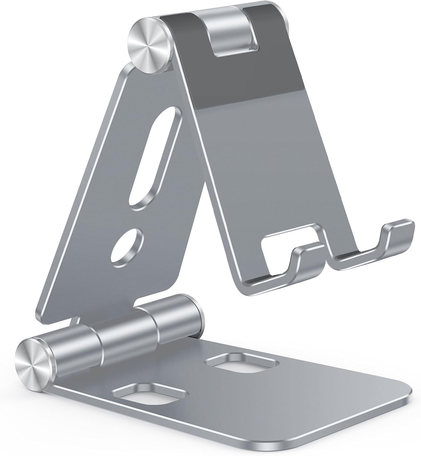 OMOTON Foldable Cell Phone Stand, C4 Portable Aluminum Phone Holder, Adjustable Phone Dock Cradle Compatible with iPhone 16/15/14 Pro Max, Samsung Galaxy, Small Tablets and Other Phones, Grey