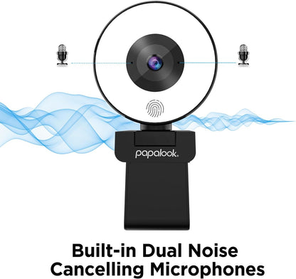 papalook 2K/1080P Webcam with Light and Privacy Cover, PA552 Full HD Streaming Web Camera with Dual Microphones, Plug and Play USB Computer Webcam for PC Laptop Desktop, Mac Zoom Skype Teams