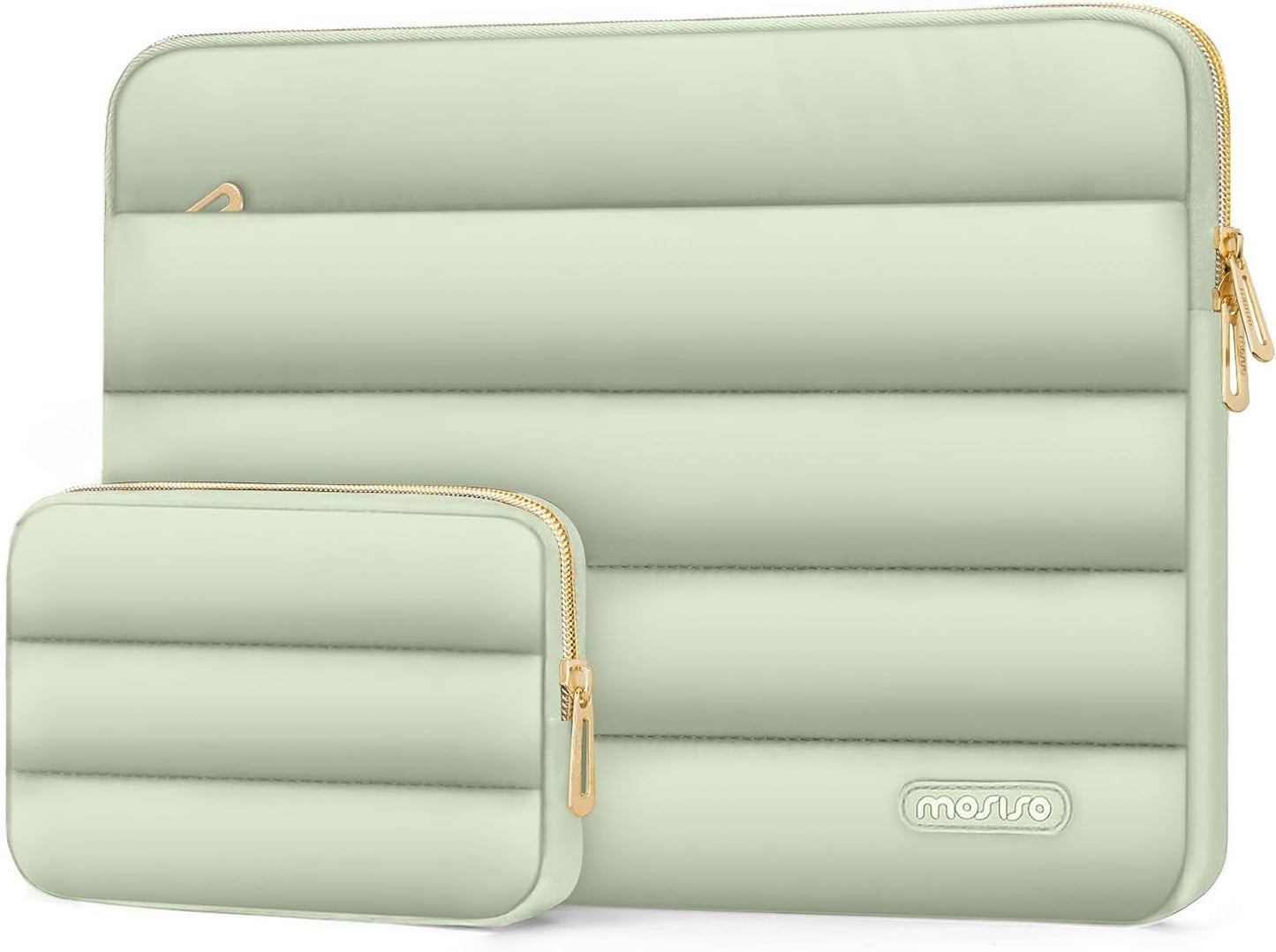 MOSISO 15-15.6 inch Laptop Case, 16 inch Puffy Laptop Sleeve Compatible with MacBook Pro 16, HP Dell ASUS Acer Toshiba Lenovo Notebook Computer, Polyester Horizontal Bag with Small Case, Sage Green