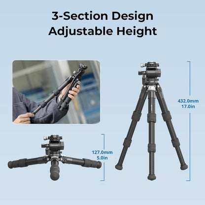 SmallRig Portable Carbon Fiber Tabletop Tripod Kit, 17'' Compact Mini Desktop Tripod with Video Head High Load-Bearing, Built-in QR Plate for Arca, Max Load 3kg / 6.6lb for Cameras, DSLR