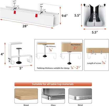Univivi No Drill Under Desk Cable Management Tray, 28" Cord Organizer for Table, Clamp/Screw Mount Desk Cable Management, Premium Fabric Cable Management Tray for Office, Home