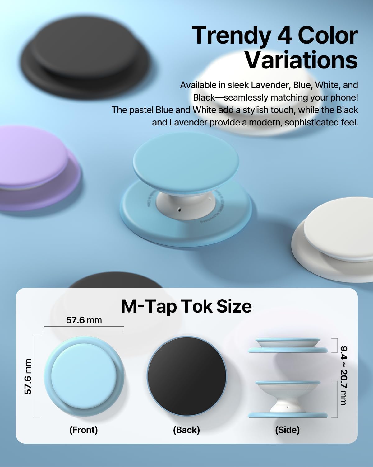 Sinjimoru for MagSafe Phone Grip, Soft Silicone Magnetic Finger Grip for iPhone 16/15/14/13/12, Comfortable One-Touch Holding, M-Tap Tok Blue