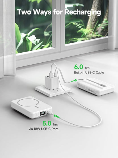 LVFAN for Magsafe Power Bank 10000mAh, Fast Charging Wireless Magnetic Portable Charger with Built-in USB C in&Out Cable, Travel LED Display Battery Pack for iPhone 17 16 15 14 13 12