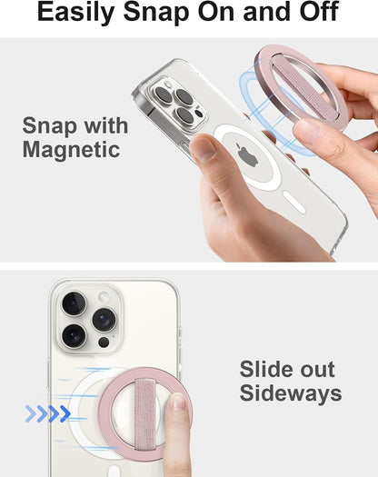 EWA MagOne Solo Phone Grip with Replaceable Elastic Finger Loop, Removable Magnetic Ring Holder Loop, Accessories for iPhone 16,15, 14, 13 Pro/Max/Plus, No Stand-Rosegolden