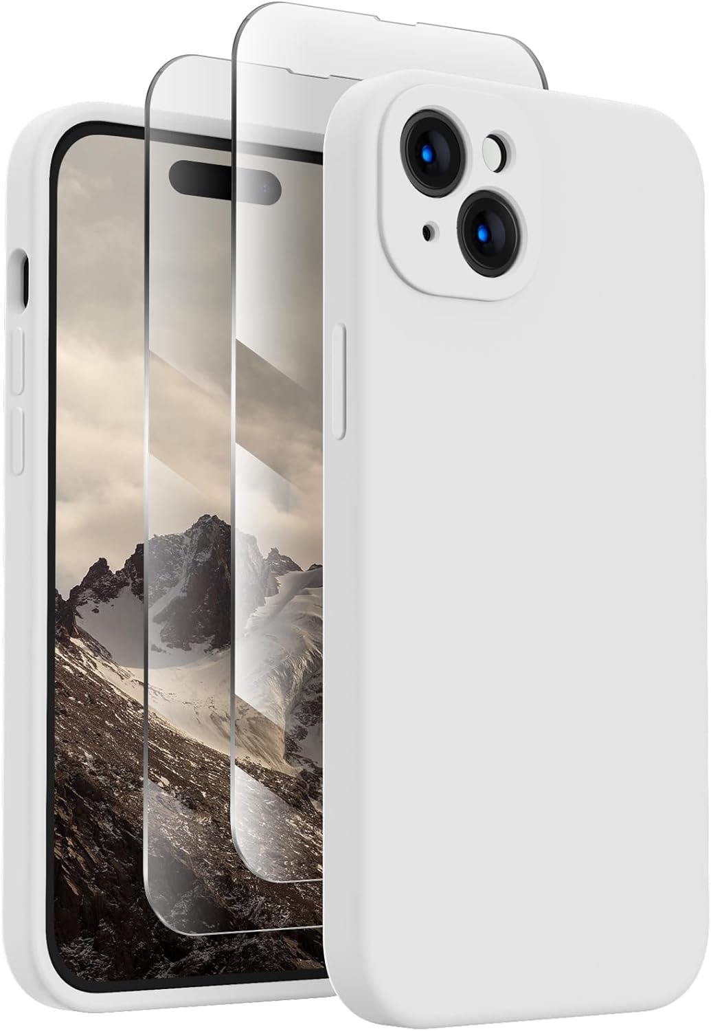 FireNova Designed for iPhone 15 Plus Case, Silicone [Camera Protection] Case with [2 Screen Protectors], Soft Anti-Scratch Microfiber Lining Inside, 6.7 inch, White