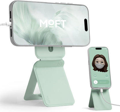 MOFT Phone Stand, Magnetic Phone Tripod Stand Stain-Resistant MOVAS Leather & Angle Adjustment & Strong Magnets Tripod for iPhone 16/15/14/13/12 (Included Metal Ring)-Peppermint