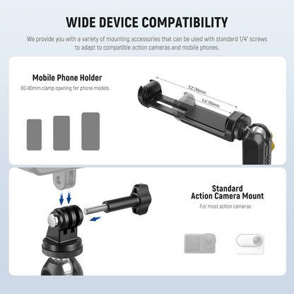 Neewer Magnetic Action Camera Car Mount Kit with Magic Arm Stand & Phone Holder Attachment Compatible with GoPro Hero 13 12 11 10 Go Pro Max DJI Action Insta360 iPhone 16 Pro Max S24 Ultra, GP-40