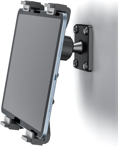 PLDHPRO Tablet Wall Mount, 360° Rotation Universal iPad Holder Stand Compatible with Galaxy Tab, Surface, Fire HD, e-Readers, 7-12.9'' Tablets for Kitchen, Bathroom, Warehouse, Drilled Screw Mounted