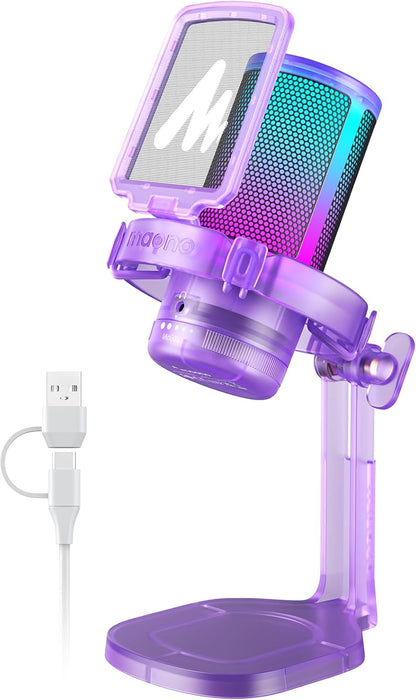 MAONO Gaming Microphone with Noise Cancellation, PC USB Condenser Mic for Computer, Mac, Laptop, PS5, Streaming, Podcast, Twitch, YouTube, Discord, GamerWave DGM20 Purple