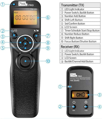 Pixel Wireless Timer Remote Shutter Release TW283-L1 Wireless Remote Control Wire Release Compatible with Panasonic S5 S1H S1R S1M S1 G95 G91 FZ10002 G9 GH5 G85 G81 GX8 GX7 GH4 GH3 FZ2500 FZ2000