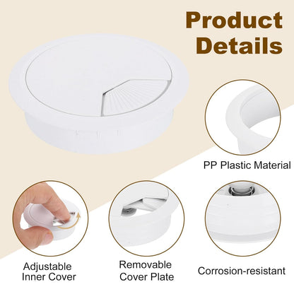 uxcell 6 Pcs 80mm (3.15 Inch) Desk Grommet, Plastic Cable Hole Cover, Wire Cord Cable Organizer for Home Office Computer Desk Cabinet, White