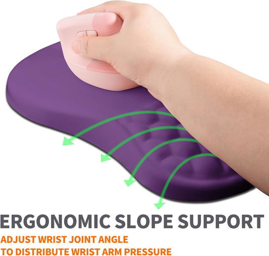 Ergonomic Joint Wrist Support Mouse Pad with Memory Foam Cushion Massage Bump, Carpal Tunnel Pain Relief Mousepad Slope Design for Wrist Rest, 11.8x7.9 in, Dark Violet